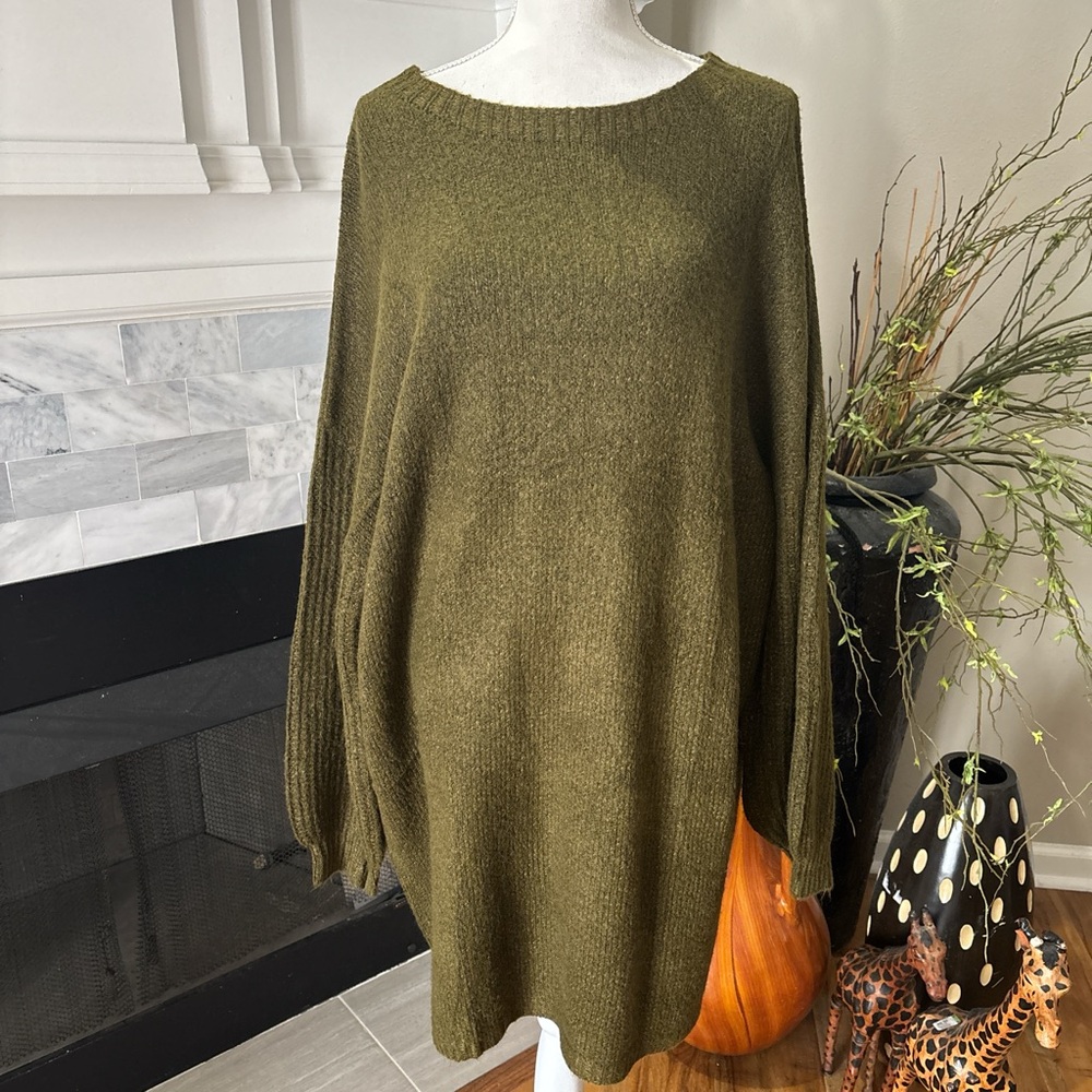 Olive Green Women's Oversized Knit Sweater Dress